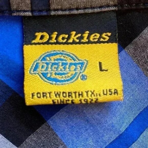 Dickie’s Button Front Shirt Short Sleeves Blue Grey White Plaid Boys Large - Picture 12 of 14